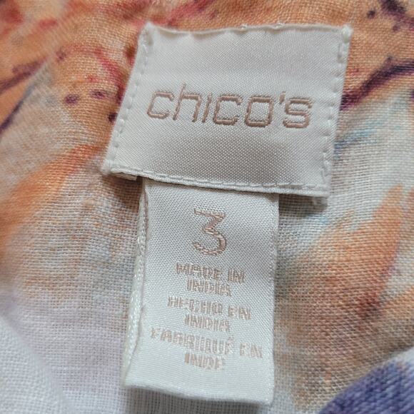 Chico’s Size 3 XL Watercolor Floral Print Button Up Linen Blend Art to Wear - Picture 7 of 9